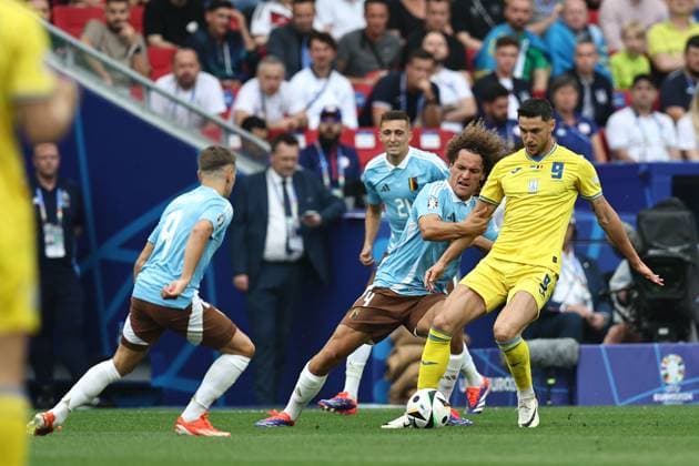 Leandro Trossard (Belgium)Wout Faes (Belgium)Roman Yaremchuk during the UEFA EURO, EM, Europameisterschaft,Fussball Germany 2024 match between Ukraine 0-0 Belgium at Stuttgart Arena on June 26, 2024 in Stuttgart, Germany. Noxthirdxpartyxsales  (257800129)