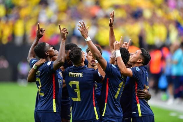 Sport Bilder des Tages RECORD DATE NOT STATED Copa America USA 2024 Ecuador vs Jamaica Piero Hincapie celebrates his goal 1-0 of Ecuador during the CONMEBOL Copa America 2024 group B match between Ecuador and Jamaica, at Allegiant Stadium, on June 26, 2024 in Las Vegas, Nevada, United States. LAS VEGAS NEVADA UNITED STATES  Copyright: xIsaacxOrtizx 20240626172121_CA_GB_2024_ECU_JAM_HINCAPIE20