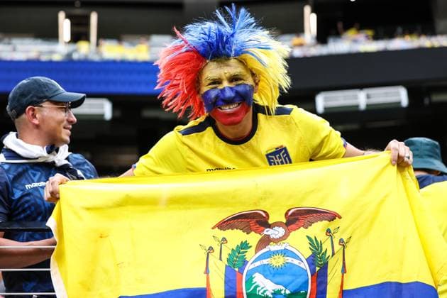 SOCCER: Copa America: Group B Stage Ecuador vs Jamaica JUN 26 June 26, 2024: An Ecuador fan poses for the camera during the CONMEBOL Copa America Group B Stage match at Allegiant Stadium between Ecuador and Jamaica on June 26, 2024 in Las Vegas, NV. Christopher Trim CSM. (Credit Image: Â Christopher Trim Cal Media) Las Vegas Nevada United States of America EDITORIAL USE ONLY Copyright: xx ZUMA-20240626_zma_c04_051.jpg ChristopherxTrimx csmphotothree267286