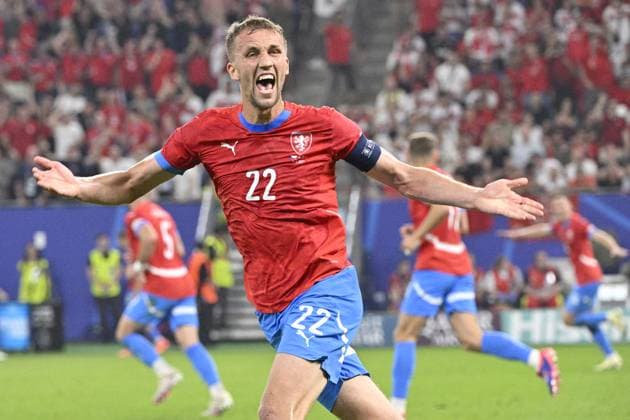 Czech Tomas Soucek celebrates goal during the Group F match of the European Football Championship: Turkey vs Czechia, in Hamburg, Germany, on June 26, 2024. (CTKxPhoto VitxSimanek) CTKPhotoP2024062609871  CTKPhotoP2024062609871