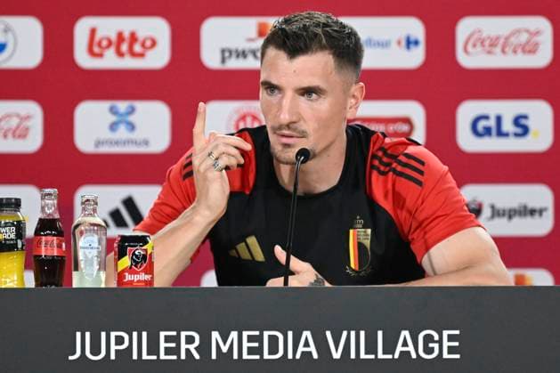 Belgium Media Activities - UEFA EURO, EM, Europameisterschaft,Fussball 2024 27 06 2024 FREIBERG AM NECKA, GERMANY - JUNE 27 : Meunier Thomas defender of Belgium talking to the press during a press conference, PK, Pressekonferenz of the Belgian Red Devils at the UEFA EURO 2024 European Football Championship tournament on June 27, 2024 in Freiberg am Necka, Germany, 27 06 2024 Freiberg am Necka Germany  Copyright: xPeterxDexVoechtx