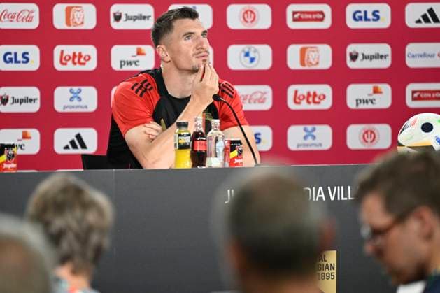 Belgium Media Activities - UEFA EURO, EM, Europameisterschaft,Fussball 2024 27 06 2024 FREIBERG AM NECKA, GERMANY - JUNE 27 : Meunier Thomas defender of Belgium talking to the press during a press conference, PK, Pressekonferenz of the Belgian Red Devils at the UEFA EURO 2024 European Football Championship tournament on June 27, 2024 in Freiberg am Necka, Germany, 27 06 2024 Freiberg am Necka Germany  Copyright: xPeterxDexVoechtx