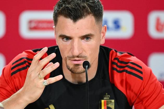Belgium Media Activities - UEFA EURO, EM, Europameisterschaft,Fussball 2024 27 06 2024 FREIBERG AM NECKA, GERMANY - JUNE 27 : Meunier Thomas defender of Belgium talking to the press during a press conference, PK, Pressekonferenz of the Belgian Red Devils at the UEFA EURO 2024 European Football Championship tournament on June 27, 2024 in Freiberg am Necka, Germany, 27 06 2024 Freiberg am Necka Germany  Copyright: xVincentxKalutx