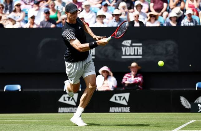 Billy Harris of Great Britain in action during their Quarter Final match. Rothesay International Eastbourne, Day 5, Tennis, Devonshire Park, Eastbourne, UK - 27 June 2024  Copyright: xJamesxMarsh Shutterstockx 14555505w