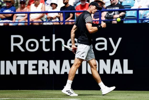 Billy Harris of Great Britain celebrates during their Quarter Final match. Rothesay International Eastbourne, Day 5, Tennis, Devonshire Park, Eastbourne, UK - 27 June 2024  Copyright: xJamesxMarsh Shutterstockx 14555505q