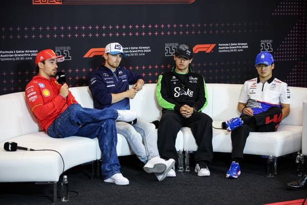 LECLERC Charles (mco), Scuderia Ferrari SF-24, portrait SARGEANT Logan (usa), Williams Racing FW46, portrait ZHOU Guanyu (chi), Stake F1 Team Kick Sauber C44, portrait TSUNODA Yuki (jap), Visa Cash App RB F1 Team VCARB 01, portrait press conference, PK, Pressekonferenz during the Formula 1 Qatar Airways Austrian Grand Prix 2024, 11th round of the 2024 Formula One World Championship, WM, Weltmeisterschaft from June 28 to 30, 2024 on the Red Bull Ring, in Spielberg, Austria - F1 - AUSTRIAN GRAND PRIX 2024 DPPI Panoramic 240627_R11_AUSTRIA_DP_XB3_8829