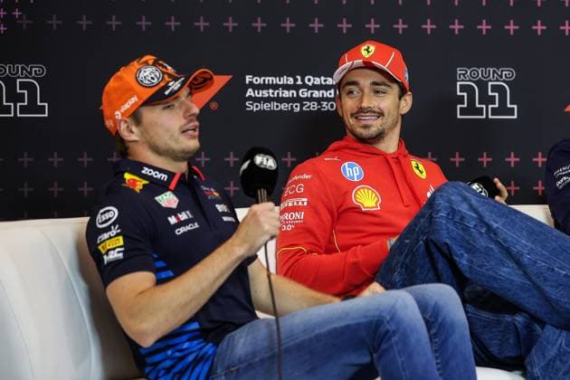 LECLERC Charles (mco), Scuderia Ferrari SF-24, portrait VERSTAPPEN Max (ned), Red Bull Racing RB20, portrait press conference, PK, Pressekonferenz during the Formula 1 Qatar Airways Austrian Grand Prix 2024, 11th round of the 2024 Formula One World Championship, WM, Weltmeisterschaft from June 28 to 30, 2024 on the Red Bull Ring, in Spielberg, Austria - F1 - AUSTRIAN GRAND PRIX 2024 DPPI Panoramic 240627_R11_AUSTRIA_DP_XB3_9005