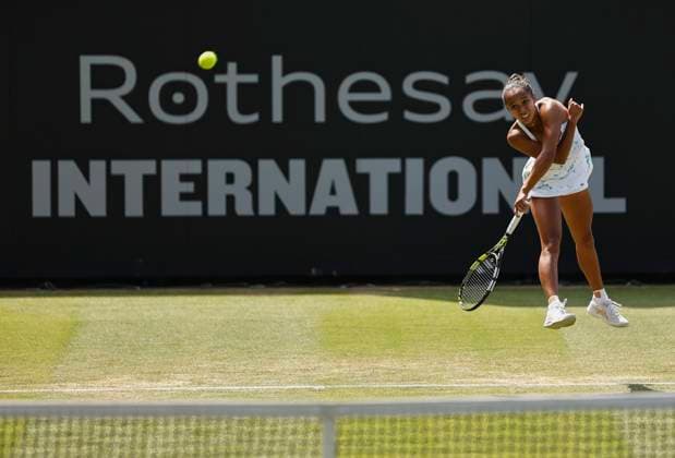 27th June 2024; Devonshire Park, Eastbourne, East Sussex, England: Rothesay International Eastbourne, Day 4, Leylah Fernandez (CAN) serves to Harriet Dart (GBR) womens singles quarter-final  ActionPlus12661004 HongboxChen