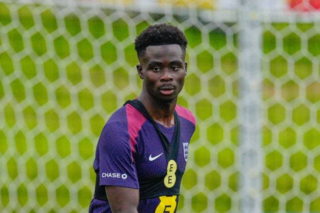 Bukayo Saka of England England Training, UEFA European Championship, EM, Europameisterschaft 2024, Football, Spa & Golf Resort Weimarer Land, Blankenhain, Germany, 27 Jun 2024 EDITORIAL USE ONLY No use with unauthorised audio, video, data, fixture lists, club league logos or live services. Online in-match use limited to 120 images, no video emulation. No use in betting, games or single club league player publications. Copyright: xDavexShopland Shutterstockx 14559245dg