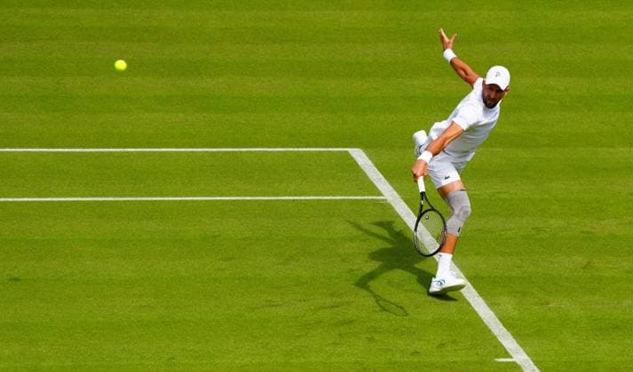 Novak Djokovic practices on Centre Court with a knee support Wimbledon Tennis Championships, Practice and Previews, The All England Lawn Tennis and Croquet Club, London, UK - 27 Jun 2024  Copyright: xJavierxGarcia Shutterstockx 14560174cl
