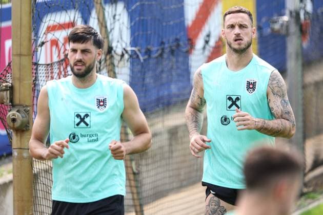 SOCCER - UEFA EURO, EM, Europameisterschaft,Fussball 2024 BERLIN,GERMANY,28.JUN.24 - SOCCER -UEFA EURO 2024, OEFB, Oesterreichischer Fussball-Bund, training. Image shows Florian Grillitsch and Marko Arnautovic (AUT).  GEPAxpictures xArminxRauthner