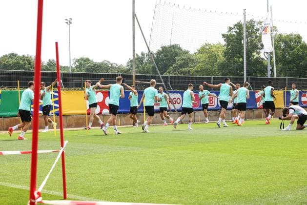 SOCCER - UEFA EURO, EM, Europameisterschaft,Fussball 2024 BERLIN,GERMANY,28.JUN.24 - SOCCER -UEFA EURO 2024, OEFB, Oesterreichischer Fussball-Bund, training. Image shows the team of AUT.  GEPAxpictures xArminxRauthner