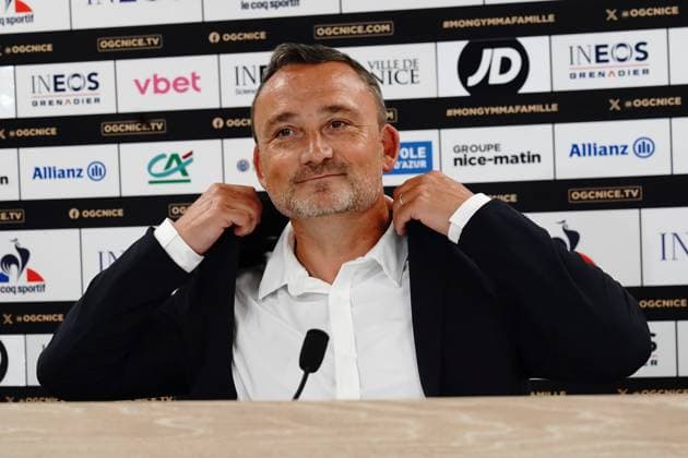Fußball, OGC Nizza präsentiert neuen Trainer Franck Haise FOOTBALL : Présentation de Franck Haise nouvel entraineur de OGC Nice - Nice - 28 06 2024 NorbertScanella Panoramic 