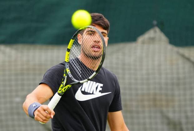 Carlos Alcaraz practices Wimbledon Tennis Championships, Practice and Previews, The All England Lawn Tennis and Croquet Club, London, UK - 28 Jun 2024  Copyright: xJavierxGarcia Shutterstockx 14560178ah