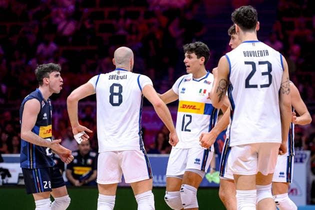 LODZ 28.06.2024 MECZ SIATKARSKA LIGA NARODOW 2024 PILKA SIATKOWA --- FIVB VOLLEYBALL NATIONS LEAGUE MATCH: WLOCHY - FRANCJA --- ITALY - FRANCE N Z REPREZENTACJA WLOCH TEAM ITALY GABRIELE LAURENZANO RICCARDO SBERTOLI MATTIA BOTTOLO ALESSANDRO ALBERTO BOVOLENTA FOT. PAWEL PIOTROWSKI 400mm.pl NEWSPIX.PL --- Newspix.pl POLAND OUT!  20240628PAP002
