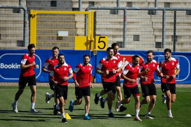 Georgia s players attend a training session in Velbert, Germany, 28 June 2024. The team prepares its Euro2024 round of 16 soccer game against Spain on next 30 June. Georgia s training session !ACHTUNG: NUR REDAKTIONELLE NUTZUNG!  Copyright: xALBERTOxESTEVEZx GRAF9085 20240628-55014005431_1
