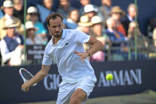 Daniil Medvedev in the second ATP, Tennis Herren Exhibition single match against Novac Djokovic during the Giorgio Armani Tennis Classic at the Hurlingham Club, London, UK on 28 June 2024. Copyright: xPhilxHutchinsonx 41280038