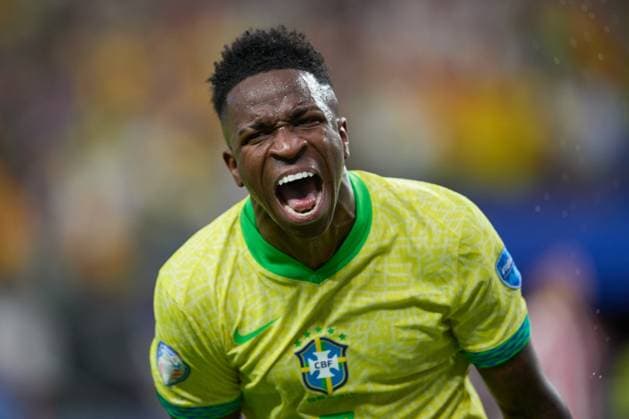 Bilder des Jahres 2024, Sport 06 Juni Sport Themen der Woche KW26 RECORD DATE NOT STATED Copa America USA 2024 Paraguay vs Brazil Vinicius Junior celebrates his goal 0-1 of Brazil during the CONMEBOL Copa America 2024 group D match between Paraguay and Brazil, at Allegiant Stadium, on June 28, 2024 in Las Vegas, Nevada, United States. LAS VEGAS NEVADA UNITED STATES  Copyright: xJorgexMartinezx 20240628203918_CA_GD_2024_PAR_BRA_VINICIUS71