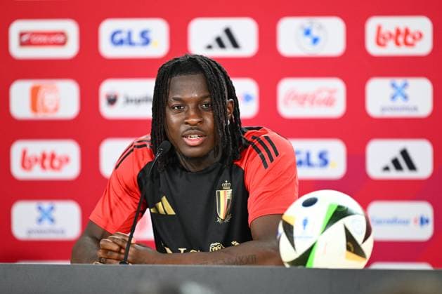Belgium Media Activities - UEFA EURO, EM, Europameisterschaft,Fussball 2024 29 06 2024 FREIBERG AM NECKA, GERMANY - JUNE 29 : Bakayoko Johan forward of Belgium talking to the press during a press conference, PK, Pressekonferenz of the Belgian Red Devils at the UEFA EURO 2024 European Football Championship tournament on June 29, 2024 in Freiberg am Necka, Germany, 29 06 2024 Freiberg am Necka Germany  Copyright: xVincentxKalutx