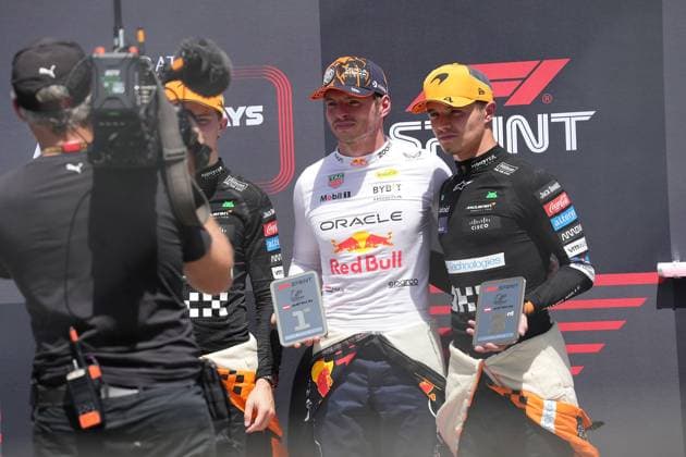 29.06.2024, Red Bull Ring, Spielberg, Formel 1 Großer Preis von Österreich 2024 , im Bild Sieger Max Verstappen (NLD), Oracle Red Bull Racing, 2.Platz für Lando Norris (GBR), McLaren F1 Team, 3.Platz für Lando Norris (GBR) Defodi-506_20240629_hbr_1400