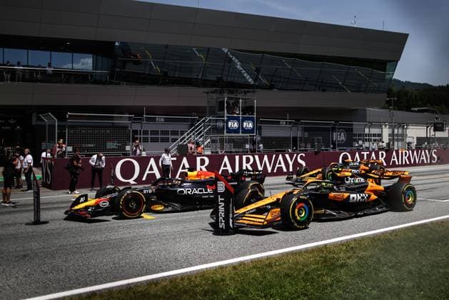 1 Max Verstappen (NLD, Oracle Red Bull Racing), 4 Lando Norris (GBR, McLaren Formula 1 Team), 81 Oscar Piastri (AUS, McLaren Formula 1 Team), F1 Grand Prix of Austria at Red Bull Ring on June 29, 2024 in Spielberg, Austria. (Photo by HOCH ZWEI) Spielberg Austria
