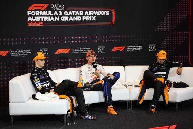 81 Oscar Piastri (AUS, McLaren Formula 1 Team), 1 Max Verstappen (NLD, Oracle Red Bull Racing), 4 Lando Norris (GBR, McLaren Formula 1 Team), F1 Grand Prix of Austria at Red Bull Ring on June 29, 2024 in Spielberg, Austria. (Photo by HOCH ZWEI) Spielberg Austria