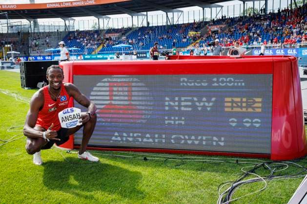 Bilder des Jahres 2024, Sport 06 Juni Sport Themen der Woche KW26 Sport Bilder des Tages Deutsche Leichtathletik-Meisterschaften; Braunschweig, 29.06.2024 Owen Ansah (Hamburger SV) läuft neuen Deutschen Rekord über 100m in 9,99s; Deutsche Leichtathletik-Meisterschaften am 29.06.2024 im Eintracht-Stadion, Braunschweig (Niedersachsen). *** German Athletics Championships Braunschweig, 29 06 2024 Owen Ansah Hamburger SV runs new German record over 100m in 9.99s German Athletics Championships on 29 06 2024 at Eintracht Stadium, Braunschweig Lower Saxony Copyright: xBEAUTIFULxSPORTS AxelxKohringx