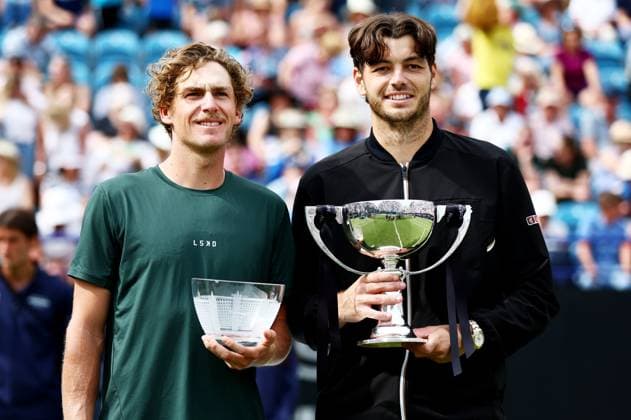 Taylor Fritz of USA and Max Purcell of Australia after the Men s Singles Final. Rothesay International Eastbourne, Day 7, Tennis, Devonshire Park, Eastbourne, UK - 29 June 2024  Copyright: xJamesxMarsh Shutterstockx 14555509br