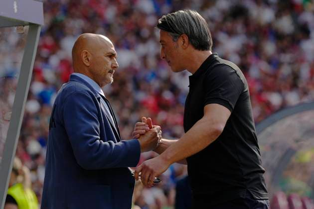 Italy s head coach Luciano Spalletti and Switzerland s head coach Murat Yakin during the Euro 2024 soccer match between Swiss and Italy at the Olympiastadion, Berlin, Germany - Saturday 29, June, 2024. - Soccer .  Copyright: xFabioxFerrari LaPressex