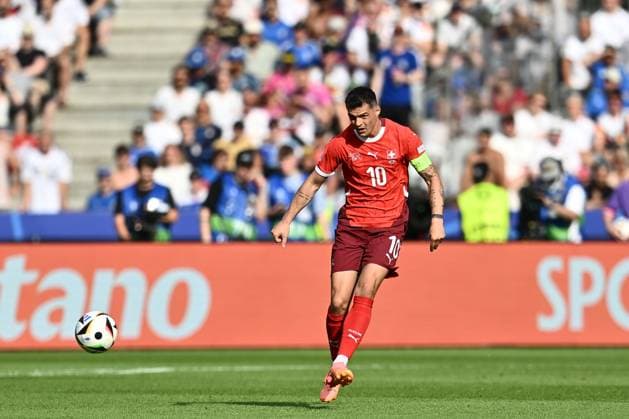 BERLIN, GERMANY - JUNE 29: Granit Xhaka of Switzerland during the match between Switzerland and Italy on Round of 16 - UEFA EURO, EM, Europameisterschaft,Fussball 2024 at Olympiastadion on June 28, 2024 in Berlin, Germany. Photo by Sebastian Frej Switzerland v Italy - Round of 16 - UEFA EURO 2024 Copyright: xSebastianxFrejx