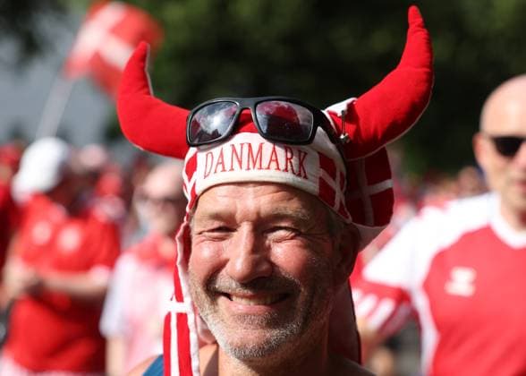 Dortmund, Germany, 29th June 2024. Denmark fans arriving early to join in the atmosphere before the UEFA European Championships Group 16 match at the BVB Stadion, Dortmund. Picture credit should read: Paul Terry Sportimage EDITORIAL USE ONLY. No use with unauthorised audio, video, data, fixture lists, club league logos or live services. Online in-match use limited to 120 images, no video emulation. No use in betting, games or single club league player publications. SPI-3213-0008