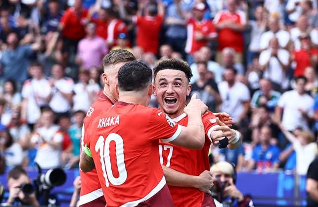 Sport Themen der Woche KW26 Ruben Vargas of Switzerland scores the second goal 2-0 and celebrates Switzerland v Italy, UEFA European Championship, EM, Europameisterschaft 2024, Round of 16, Football, Olympiastadion, Berlin, Germany - 29 Jun 2024 EDITORIAL USE ONLY No use with unauthorised audio, video, data, fixture lists, club league logos or live services. Online in-match use limited to 120 images, no video emulation. No use in betting, games or single club league player publications.  Copyright: xMichaelxZemanek Shutterstockx 14562039ba