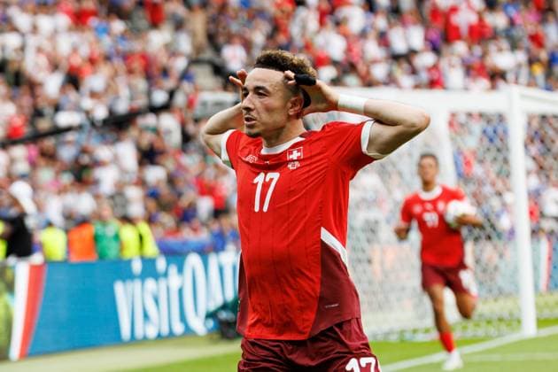 Ruben Vargas seen celebrating after scoring goal during UEFA EURO, EM, Europameisterschaft,Fussball 2024 Round of 16 game between national teams of Switzerland and Italy at Olympiastadion, Berlin, Germany (Maciej Rogowski) Berlin Olympiastadion Germany Copyright: xMaciejxRogowskix suiita-21