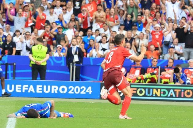 DEU, FIFA, EM-2024, SUI vs. ITA, 29.06.2024, Berliner Olympiastadion, Berlin, DEU, FIFA, EM-2024, SUI vs. ITA, im Bild 1:0 durch Remo Freuler (SUI 8) Foto: Juergen Engler nordphoto GmbH