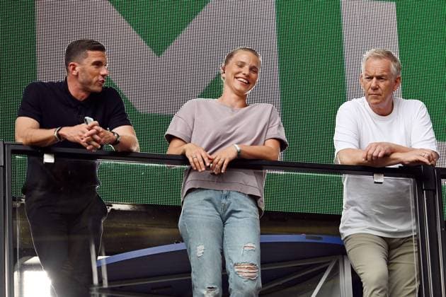 29.06.2024, xsltx, Fussball EM 2024 1 8 Finale, Deutschland - Dänemark emspor, v.l. Magenta-Team Robin Gosens, Tabea Kemme, Johannes B. Kerner (DFL DFB REGULATIONS PROHIBIT ANY USE OF PHOTOGRAPHS as IMAGE SEQUENCES and or QUASI-VIDEO) Dortmund