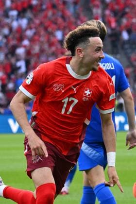 Ruben Vargas of Switzerland celebrates after scoring the gol of 2-0 during the UEFA EURO, EM, Europameisterschaft,Fussball 2024 Round of 16 match between Switzerland and Italy at Olympiastadion, June 29, 2024 in Berlin, Germany.  Copyright: xDomenicoxCippitelli IPAxSportx x xx IPA_47599548 IPA_Agency_IPA47599548