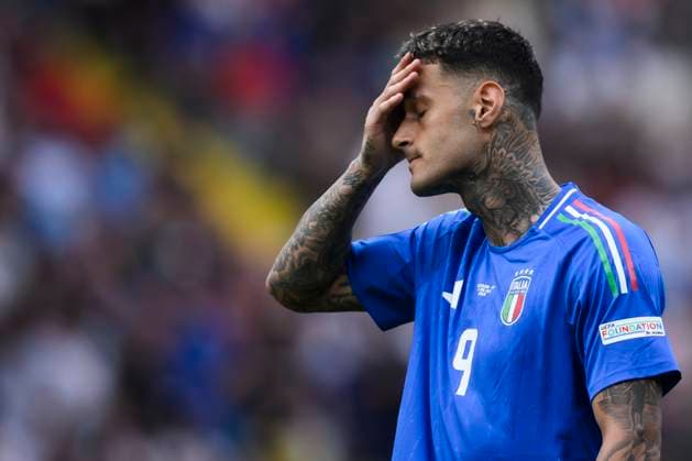 Switzerland v Italy - UEFA EURO, EM, Europameisterschaft,Fussball 2024 Gianluca Scamacca of Italy looks dejected during the UEFA EURO 2024 round of 16 football match between Switzerland and Italy. Berlin Germany Copyright: xNicolòxCampox