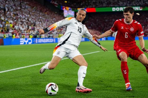 240629 Leroy Sane of Germany and Andreas Christensen of Denmark during the UEFA EURO, EM, Europameisterschaft,Fussball 2024 Football Championship round of 16 match between Germany and Denmark on June 29, 2024 in Dortmund. Photo: Jesper Zerman BILDBYRAN kod JZ JZ0545 fotboll football soccer fotball fotbolls-em europamästerskap em uefa euro uefa european football championship euro 2024 tyskland germany danmark denmark bbeng Copyright: JESPERxZERMAN BB240629JZ013