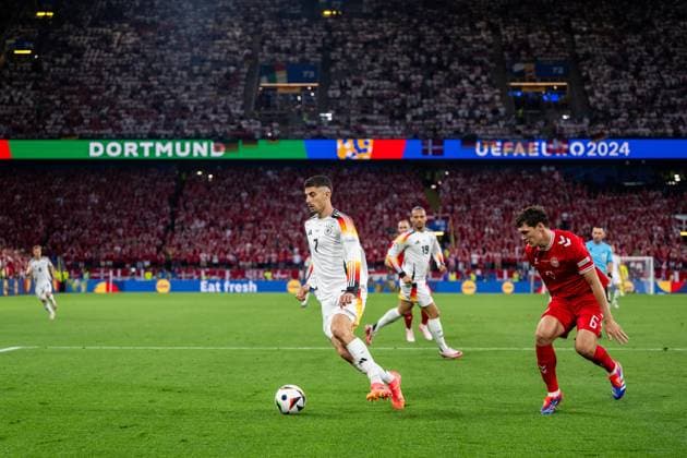 240629 Kai Havertz of Germany and Andreas Christensen of Denmark during the UEFA EURO, EM, Europameisterschaft,Fussball 2024 Football Championship round of 16 match between Germany and Denmark on June 29, 2024 in Dortmund. Photo: Jesper Zerman BILDBYRAN kod JZ JZ0545 fotboll football soccer fotball fotbolls-em europamästerskap em uefa euro uefa european football championship euro 2024 tyskland germany danmark denmark bbeng Copyright: JESPERxZERMAN BB240629JZ016