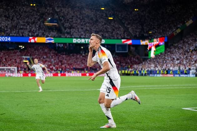 240629 Nico Schlotterbeck of Germany during the UEFA EURO, EM, Europameisterschaft,Fussball 2024 Football Championship round of 16 match between Germany and Denmark on June 29, 2024 in Dortmund. Photo: Jesper Zerman BILDBYRAN kod JZ JZ0545 fotboll football soccer fotball fotbolls-em europamästerskap em uefa euro uefa european football championship euro 2024 tyskland germany danmark denmark bbeng celebrate celebration Copyright: JESPERxZERMAN BB240629JZ020