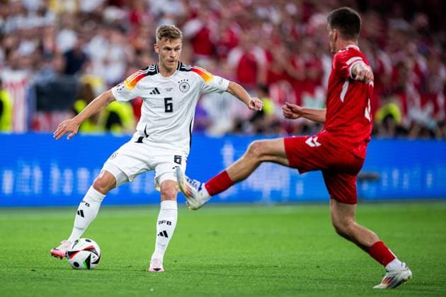 240629 Joshua Kimmich of Germany and Joakim Maehle of Denmark during the UEFA EURO, EM, Europameisterschaft,Fussball 2024 Football Championship round of 16 match between Germany and Denmark on June 29, 2024 in Dortmund. Photo: Jesper Zerman BILDBYRAN kod JZ JZ0545 fotboll football soccer fotball fotbolls-em europamästerskap em uefa euro uefa european football championship euro 2024 tyskland germany danmark denmark bbeng Copyright: JESPERxZERMAN BB240629JZ027