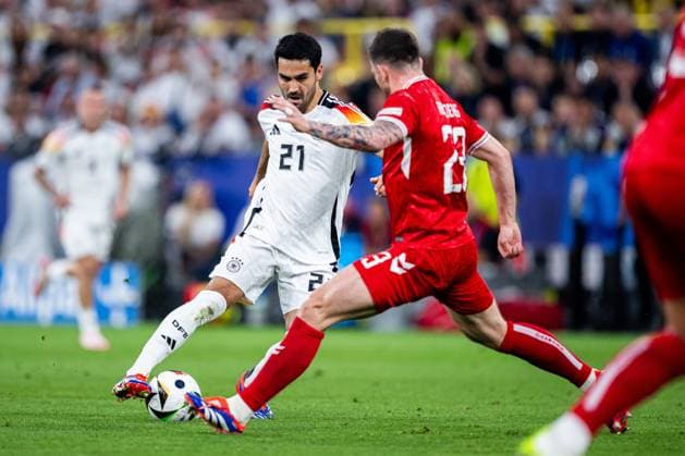 240629 Ilkay Gundogan of Germany and Pierre-Emilie Hojbjerg of Denmark during the UEFA EURO, EM, Europameisterschaft,Fussball 2024 Football Championship round of 16 match between Germany and Denmark on June 29, 2024 in Dortmund. Photo: Jesper Zerman BILDBYRAN kod JZ JZ0545 fotboll football soccer fotball fotbolls-em europamästerskap em uefa euro uefa european football championship euro 2024 tyskland germany danmark denmark bbeng Copyright: JESPERxZERMAN BB240629JZ030