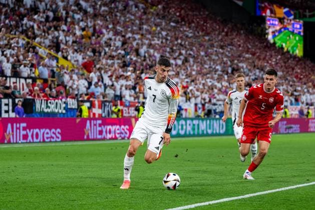 240629 Kai Havertz of Germany and Joakim Maehle of Denmark during the UEFA EURO, EM, Europameisterschaft,Fussball 2024 Football Championship round of 16 match between Germany and Denmark on June 29, 2024 in Dortmund. Photo: Jesper Zerman BILDBYRAN kod JZ JZ0545 fotboll football soccer fotball fotbolls-em europamästerskap em uefa euro uefa european football championship euro 2024 tyskland germany danmark denmark bbeng Copyright: JESPERxZERMAN BB240629JZ035