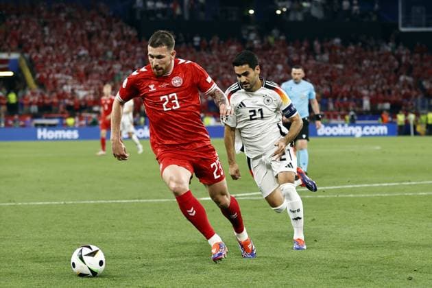 Dortmund - (l-r) Pierre-Emile Hojbjerg of Denmark, Ä°lkay Gundogan of Germany during the UEFA EURO, EM, Europameisterschaft,Fussball 2024 round of 16 match between Germany and Denmark at BVB Stadium Dortmund on June 29, 2024 in Dortmund, Germany. ANP Hollandse Hoogte MAURICE VAN STEEN UEFA EURO 2024 2024 xVIxANPxSportx xVanxSteenxFotografiexIVx 502361649 originalFilename: 502361649.jpg