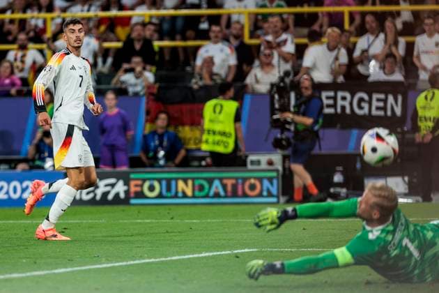 UEFA EURO, EM, Europameisterschaft,Fussball 2024: Deutschland - Dänemark; 29.06.2024 Kasper Schmeichel (Dänemark, 1) hält den Schuss von Kai Havertz (Deutschland, 7). UEFA EURO 2024: Deutschland - Dänemark; BVB Stadion Dortmund, Dortmund am 29.06.2024 Copyright: xBEAUTIFULxSPORTS Wunderlx