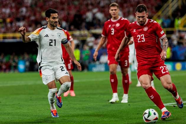 UEFA EURO, EM, Europameisterschaft,Fussball 2024: Deutschland - Dänemark; 29.06.2024 Pierre-Emile Hojbjerg (Dänemark, 23), Ilkay Gündogan (Deutschland, 21). UEFA EURO 2024: Deutschland - Dänemark; BVB Stadion Dortmund, Dortmund am 29.06.2024 Copyright: xBEAUTIFULxSPORTS Wunderlx