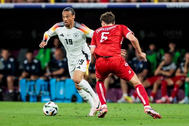 UEFA EURO, EM, Europameisterschaft,Fussball 2024: Deutschland - Dänemark; 29.06.2024 Leroy Sane (Deutschland, 19), Andreas Christensen (Dänemark, 6). UEFA EURO 2024: Deutschland - Dänemark; BVB Stadion Dortmund, Dortmund am 29.06.2024 Copyright: xBEAUTIFULxSPORTS Wunderlx