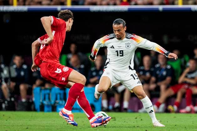 UEFA EURO, EM, Europameisterschaft,Fussball 2024: Deutschland - Dänemark; 29.06.2024 Leroy Sane (Deutschland, 19), Andreas Christensen (Dänemark, 6). UEFA EURO 2024: Deutschland - Dänemark; BVB Stadion Dortmund, Dortmund am 29.06.2024 Copyright: xBEAUTIFULxSPORTS Wunderlx
