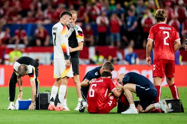 UEFA EURO, EM, Europameisterschaft,Fussball 2024: Deutschland - Dänemark; 29.06.2024 Andreas Christensen (Dänemark, 6) muss behandelt werden. UEFA EURO 2024: Deutschland - Dänemark; BVB Stadion Dortmund, Dortmund am 29.06.2024 Copyright: xBEAUTIFULxSPORTS Wunderlx