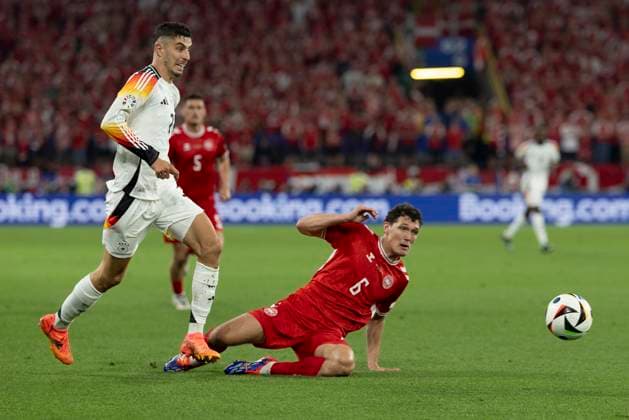 UEFA EURO, EM, Europameisterschaft,Fussball 2024: Deutschland - Dänemark; 29.06.2024 Kai Havertz (Deutschland, 7), Andreas Christensen (Dänemark, 6). UEFA EURO 2024: Deutschland - Dänemark; BVB Stadion Dortmund, Dortmund am 29.06.2024 Copyright: xBEAUTIFULxSPORTS Wunderlx